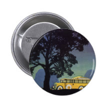 Vintage Travel Poster, Germany, Yellow Bus, Night Buttons