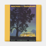 Vintage Travel Poster, Germany, Yellow Bus, Night Refrigerator Magnet