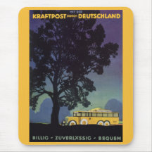 Vintage Travel Poster, Germany, Yellow Bus, Night Mouse Pad
