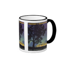 Vintage Travel Poster, Germany, Yellow Bus, Night Mugs