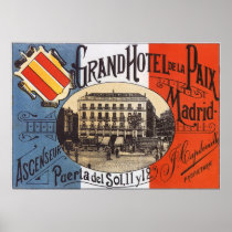 Vintage Travel Poster, Hotel Paix, Madrid, Spain