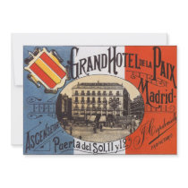 Vintage Travel Poster, Hotel Paix, Madrid, Spain Custom Invitation
