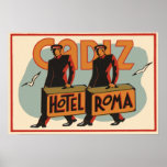 Vintage Travel Poster, Hotel Roma, Cadiz, Spain