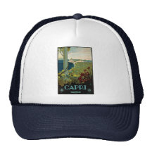 Vintage Travel Poster, Isle of Capri, Italy Italia Trucker Hats
