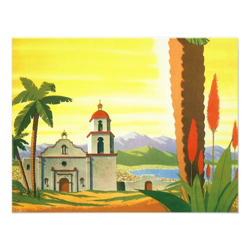Vintage Travel Poster, Los Angeles, California Personalized Invite