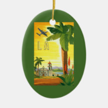 Vintage Travel Poster, Los Angeles, California Christmas Ornaments