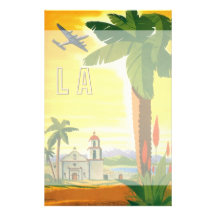 Vintage Travel Poster, Los Angeles, California Personalized Stationery