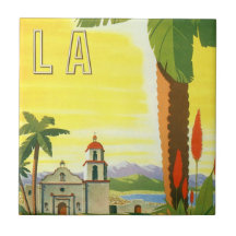 Vintage Travel Poster, Los Angeles, California Tile