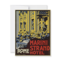 Vintage Travel Poster, Marini Strand Hotel, Roma Invite