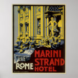 Vintage Travel Poster, Marini Strand Hotel, Rome