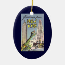 Vintage Travel Poster, New York City Landmarks Ornament