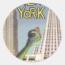 Vintage Travel Poster, New York City Landmarks Round Sticker