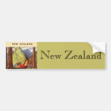 Vintage Travel Poster, New Zealand Native Woman Bumper Sticker