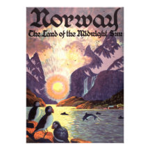 Vintage Travel Poster, Norway Land of Midnight Sun Custom Invite