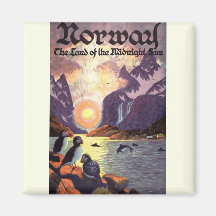 Vintage Travel Poster, Norway Land of Midnight Sun Refrigerator Magnet