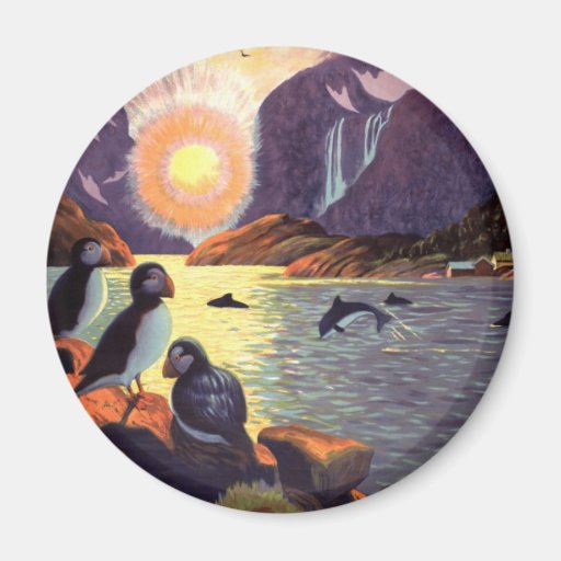 Vintage Travel Poster, Norway Land of Midnight Sun Fridge Magnets