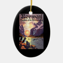 Vintage Travel Poster, Norway Land of Midnight Sun Christmas Tree Ornament