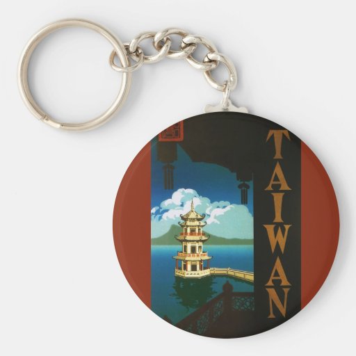 Vintage Travel Poster, Taiwan Pagoda Tiered Tower Key Chains