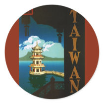 Vintage Travel Poster, Taiwan Round Sticker