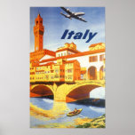 Vintage Travel Poster, Volterra Italy Bridge River