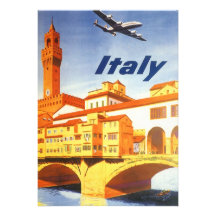 Vintage Travel Poster, Volterra Italy Bridge River Personalized Announcements