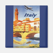 Vintage Travel Poster, Volterra Italy Bridge River Fridge Magnet