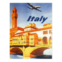 Vintage Travel Poster, Volterra Italy Bridge River Postcard