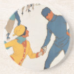 Vintage Travel Poster, Winter in Davos Switzerland Coaster