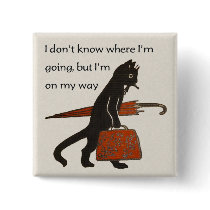 Vintage Travelling Black Cat Square Button Pin