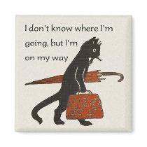 Vintage Travelling Black Cat Square Fridge Magnet