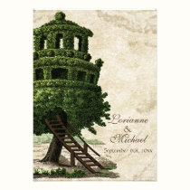 Vintage Tree House Fun Antiqued Parchment Wedding invitations