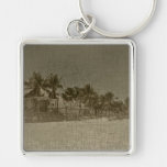 Vintage Tropical Beach Huts Keychains