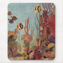 Vintage Tropical Fish and Coral in the Ocean Mouse Pad
