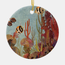Vintage Tropical Fish and Coral in the Ocean Ornament
