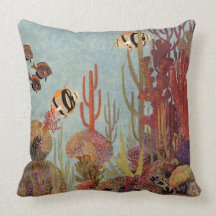 Vintage Tropical Fish and Coral in the Ocean Pillow