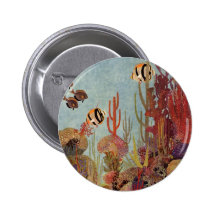 Vintage Tropical Fish and Coral in the Ocean Pins