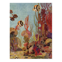 Vintage Tropical Fish and Coral in the Ocean Post Cards