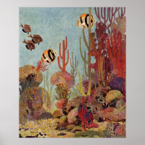 Vintage Tropical Fish and Coral in the Ocean Poster