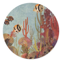 Vintage Tropical Fish and Coral in the Ocean Round Sticker