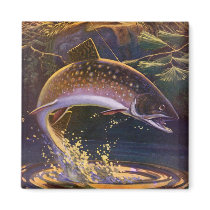 Vintage Trout Fishing; Catch and Release Fridge Magnets