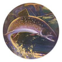 Vintage Trout Fishing; Catch and Release Round Stickers