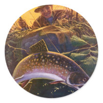 Vintage Trout Fishing; Catch and Release Round Sticker