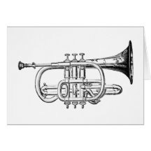 Vintage Trumpet Wood Engraving Card