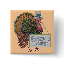 Vintage Turkey Thanksgiving Greetings Pin
