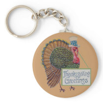 Vintage Turkey Thanksgiving Greetings Key Chain