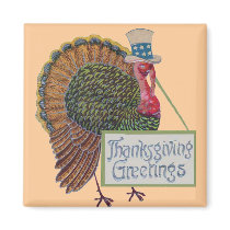 Vintage Turkey Thanksgiving Greetings Refrigerator Magnet