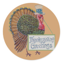 Vintage Turkey Thanksgiving Greetings Sticker