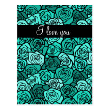 Vintage turquoise roses 'I love you' Postcard