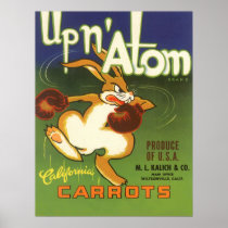 Vintage Up n Atom Carrots Label Art Boxing Rabbit Poster