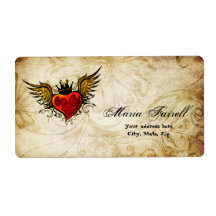 Vintage Urban Tattoo Winged Heart Shipping Label